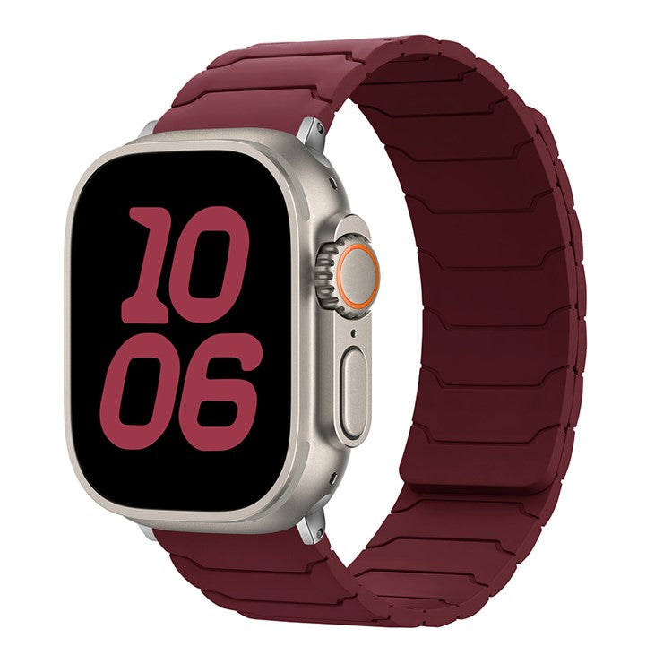 KALEBOL Silicone Magnetic Watch Band for Apple Watch Series 10 Ultra 9 8 7 SE 6 5 4 3 2 1 46mm 49mm 45mm 44mm 42mm Strap  - Wine Red