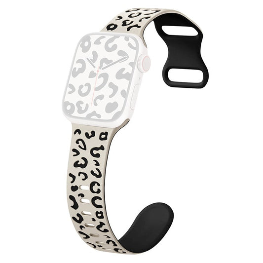 KALEBOL Leopard Silicone Band for Apple Watch Series 10 Ultra 9 8 7 SE 6 5 4 3 2 1 46mm 49mm 45mm 44mm 42mm Dual Color Strap - Starlight + Black