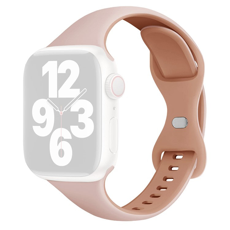 KALEBOL Silicone Strap for Apple Watch Series 10 9 8 7 SE 6 5 4 3 2 1 42mm 41mm 40mm 38mm Butterfly Buckle Watch Band - Pink + Rose Grey