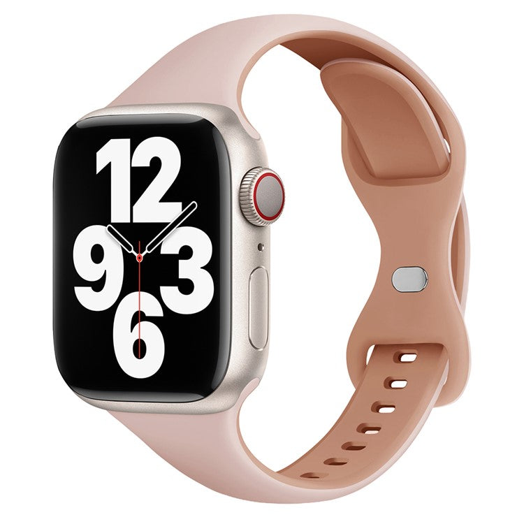KALEBOL Silicone Strap for Apple Watch Series 10 9 8 7 SE 6 5 4 3 2 1 42mm 41mm 40mm 38mm Butterfly Buckle Watch Band - Pink + Rose Grey