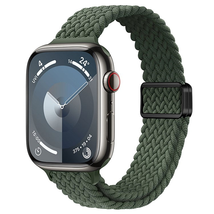 KALEBOL Braided Watch Strap For Apple Watch Series 10 Ultra 9 8 7 SE 6 5 4 3 2 1 46mm 49mm 45mm 44mm Magnetic Nylon Wristbands - Dark Olive Green