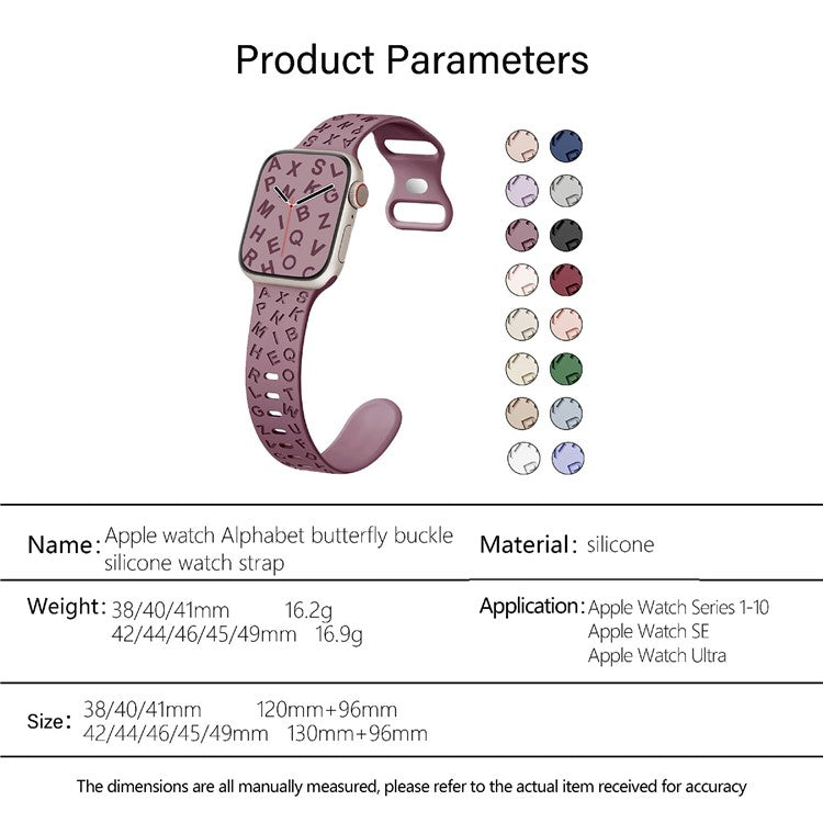 KALEBOL Silicone Band for Apple Watch Series 10 9 8 7 SE 6 5 4 3 2 1 42mm 41mm 40mm 38mm Alphabet Pattern Watch Strap - Green