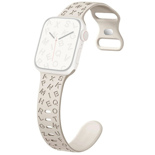 KALEBOL Silicone Band for Apple Watch Series 10 Ultra 9 8 7 SE 6 5 4 3 2 1 46mm 49mm 45mm 44mm 42mm Alphabet Pattern Watch Strap - Antique White