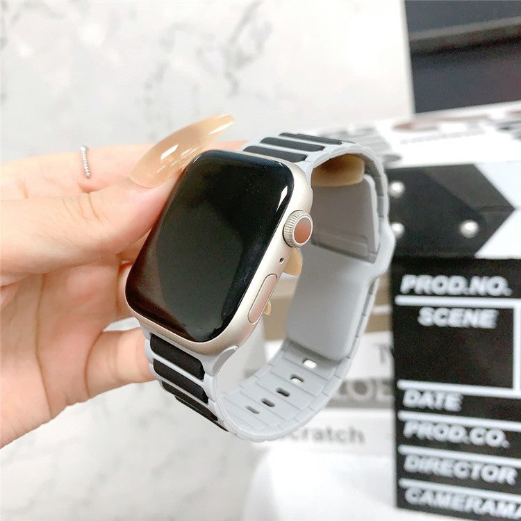 KALEBOL Silicone Watch Strap for Apple Watch Series 10 9 8 7 SE 6 5 4 3 2 1 42mm 41mm 40mm 38mm Dual Color Strap - Black + Grey