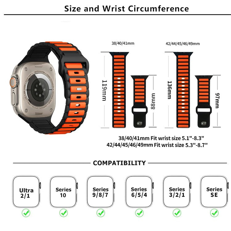 KALEBOL Silicone Watch Strap for Apple Watch Series 10 9 8 7 SE 6 5 4 3 2 1 42mm 41mm 40mm 38mm Dual Color Strap - Black + Grey