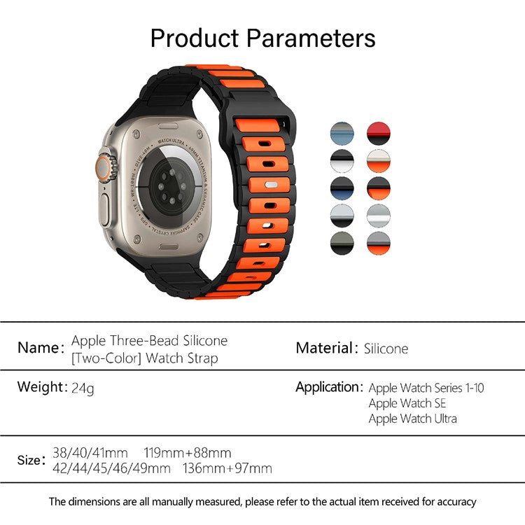 KALEBOL Silicone Watch Strap for Apple Watch Series 10 9 8 7 SE 6 5 4 3 2 1 42mm 41mm 40mm 38mm Dual Color Strap - Black + Grey