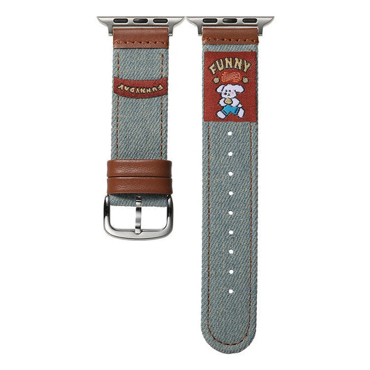Denim Watch Band for Apple Watch Series 10 9 8 7 SE 6 5 4 3 2 1 42mm 41mm 40mm 38mm Retro Replacement Strap - Dog / Vintage Color
