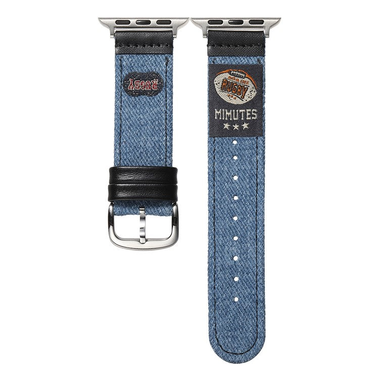 Denim Watch Band for Apple Watch Series 10 Ultra 9 8 7 SE 6 5 4 3 2 1 46mm 49mm 45mm 44mm 42mm Retro Replacement Strap - American Football / Light Blue