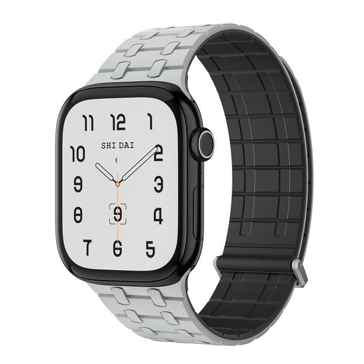 Magnetic Watch Band for Apple Watch Series 10 Ultra 9 8 7 SE 6 5 4 3 2 1 46mm 49mm 45mm 44mm 42mm Replacement Silicone Strap - Light Grey+Black