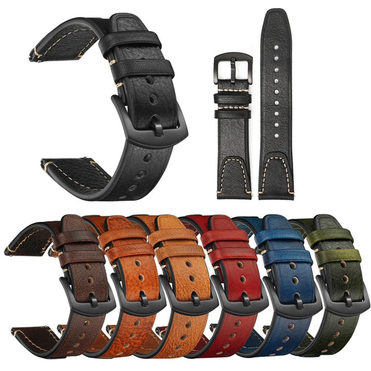 22mm Strap for Huawei Watch GT 5 Pro 46mm / Garmin Forerunner 265 / Samsung Galaxy Watch3 45mm Genuine Cow Leather Watch Band - Light Brown