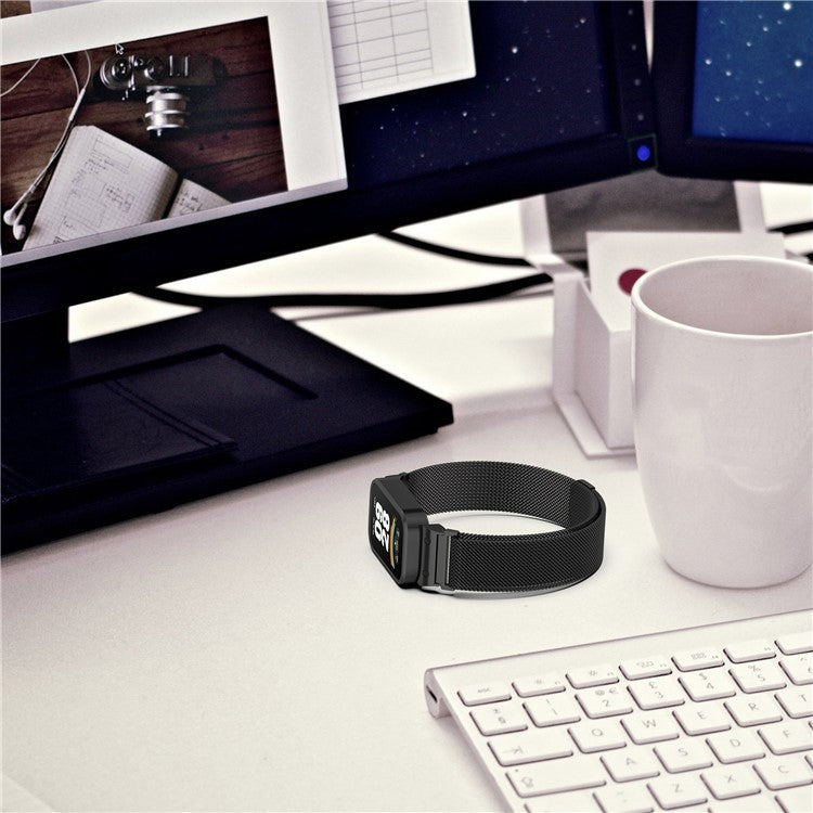 For Xiaomi Smart Band 9 Active / Redmi Band 3 Magnetic Strap with Integrated Metal Frame - Black