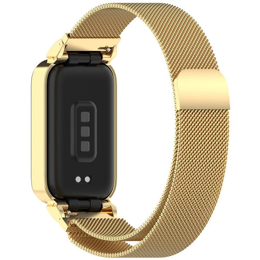 For Xiaomi Smart Band 9 Active / Redmi Band 3 Magnetic Strap with Integrated Metal Frame - Gold
