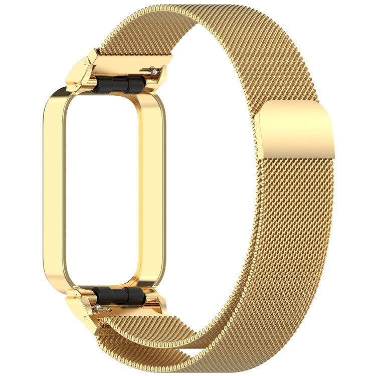 For Xiaomi Smart Band 9 Active / Redmi Band 3 Magnetic Strap with Integrated Metal Frame - Gold