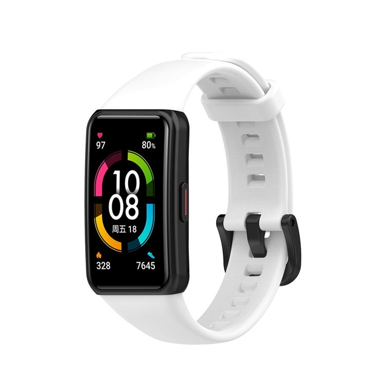 Solid Color Silicone Sport Watch Band Strap Replacement for Honor Band 6 - White