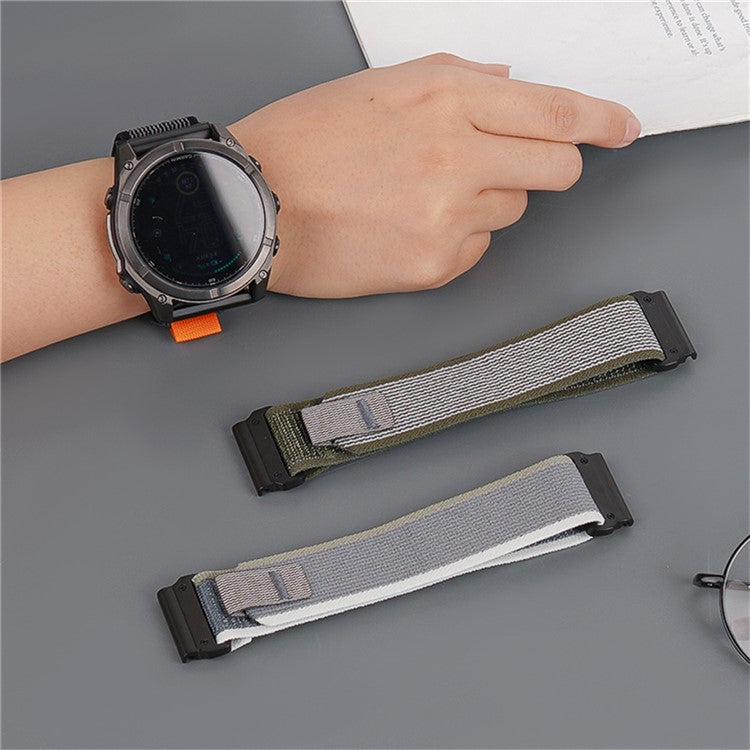 Nylon Strap for Garmin Fenix 8 51mm / Enduro 3 / Enduro 2 Magic Tape Loop 26mm Universal Watch Band - White+Green