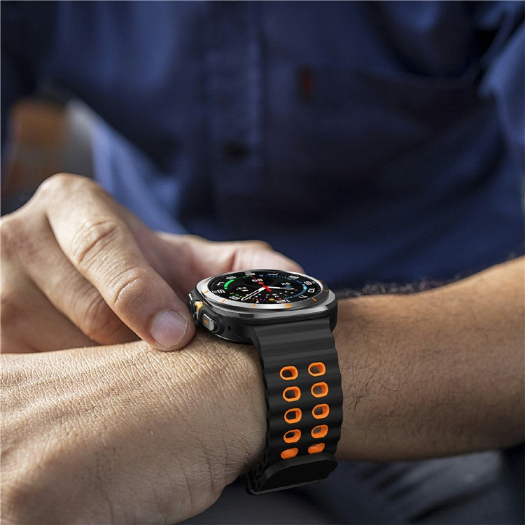 For Samsung Galaxy Watch Ultra 47mm Silicone Band Dual Color Replacement Watch Strap - Black+Orange