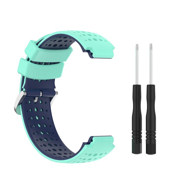 Two Color Silicone Watch Strap Bracelet Wristband Replacement for Garmin Forerunner 735XT 620 630 220 230 235 - Cyan / Dark Blue