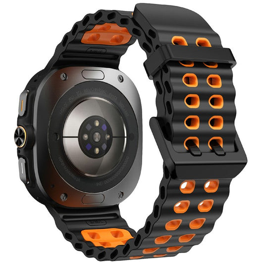KALEBOL For Samsung Galaxy Watch Ultra 47mm Silicone Watch Band Dual Color Ocean Wrist Strap - Black+Orange