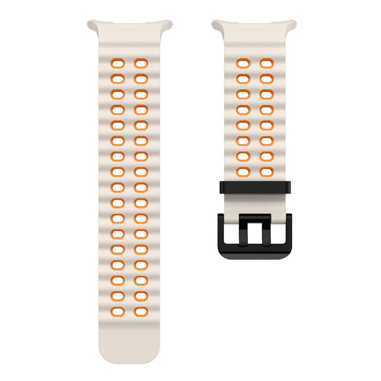 KALEBOL For Samsung Galaxy Watch Ultra 47mm Silicone Watch Band Dual Color Ocean Wrist Strap - Starlight+Orange