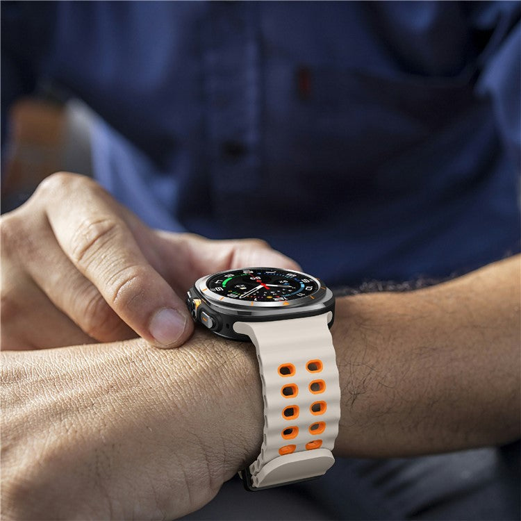 KALEBOL For Samsung Galaxy Watch Ultra 47mm Silicone Watch Band Dual Color Ocean Wrist Strap - Starlight+Orange
