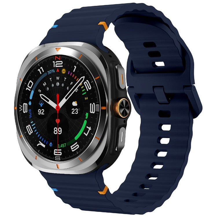 KALEBOL For Samsung Galaxy Watch Ultra 47mm Silicone Watch Band Wave Stitch Adjustable  Strap - Midnight Blue