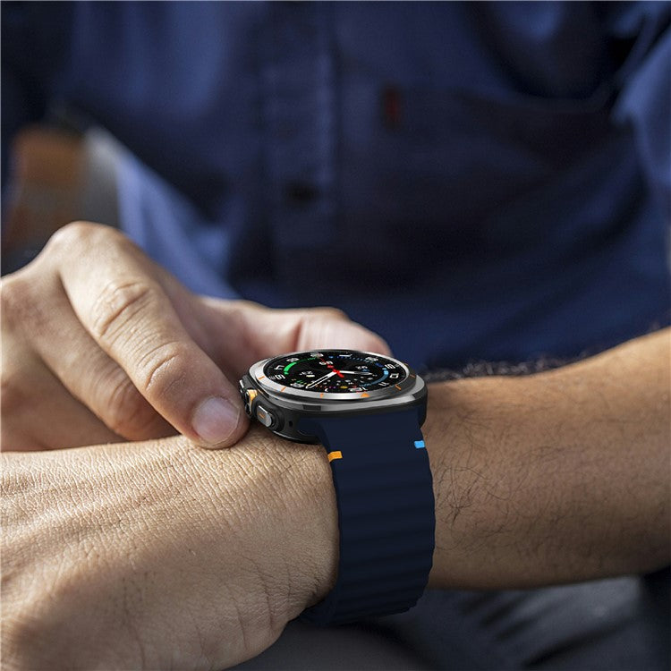 KALEBOL For Samsung Galaxy Watch Ultra 47mm Silicone Watch Band Wave Stitch Adjustable  Strap - Midnight Blue