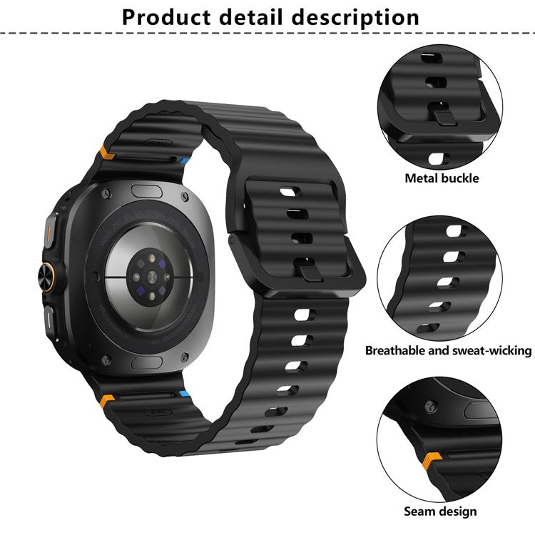 KALEBOL For Samsung Galaxy Watch Ultra 47mm Silicone Watch Band Wave Stitch Adjustable  Strap - Midnight Blue