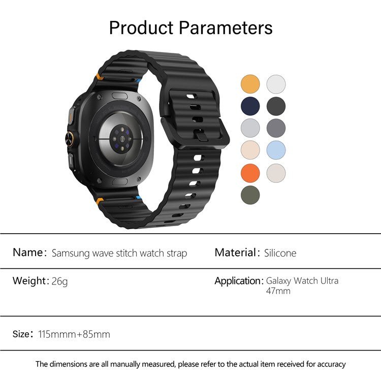 KALEBOL For Samsung Galaxy Watch Ultra 47mm Silicone Watch Band Wave Stitch Adjustable  Strap - Midnight Blue