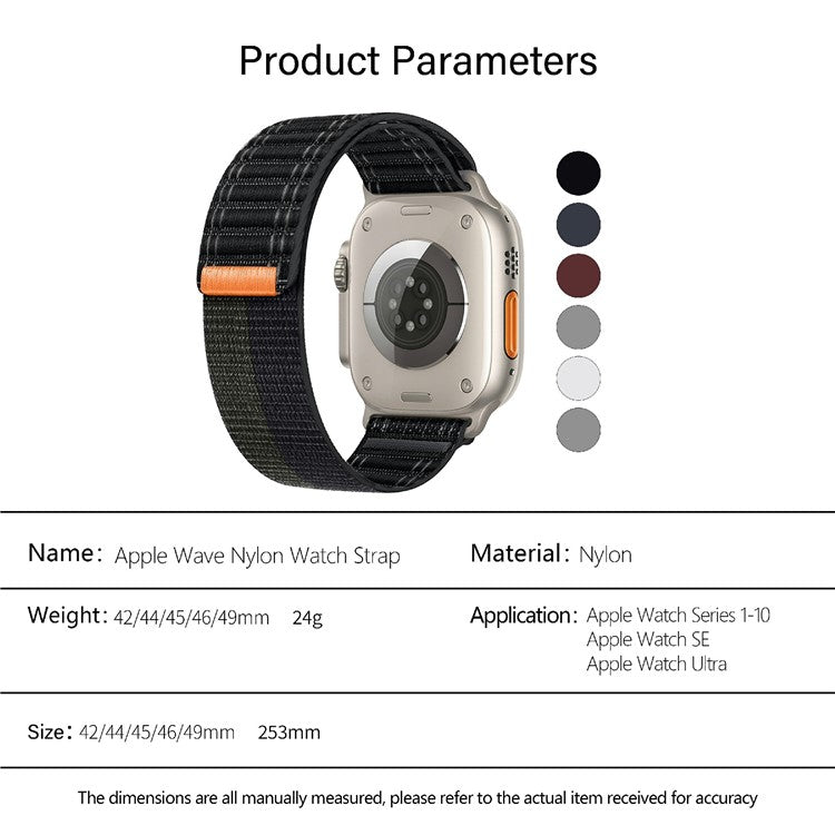 KALEBOL Nylon Watch Strap for Apple Watch Series 10 Ultra 9 8 7 SE 6 5 4 3 2 1 46mm 49mm 45mm 44mm 42mm Wave Texture Band - Grey