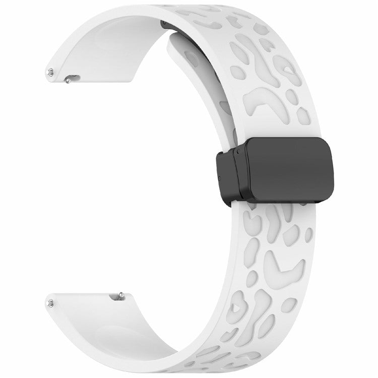 KALEBOL 20mm Magnetic Silicone Strap for Samsung Galaxy Watch6 Classic 47mm / 43mm / Huawei Watch GT 3 Pro 43mm Leopard Print Watch Band - White