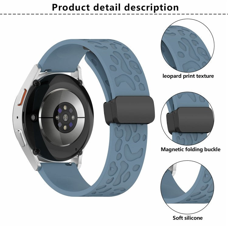 KALEBOL 20mm Magnetic Silicone Strap for Samsung Galaxy Watch6 Classic 47mm / 43mm / Huawei Watch GT 3 Pro 43mm Leopard Print Watch Band - White