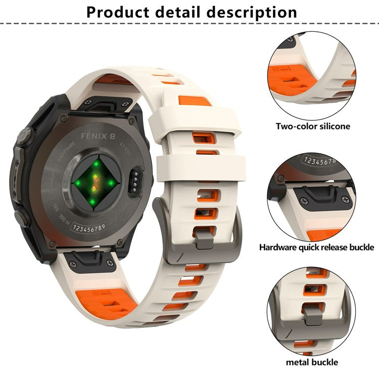 KALEBOL 26mm Dual Color Watch Strap for Garmin Fenix 7X Pro / 7X / 6X Pro / 6X Silicone Wrist Band - Black+Red