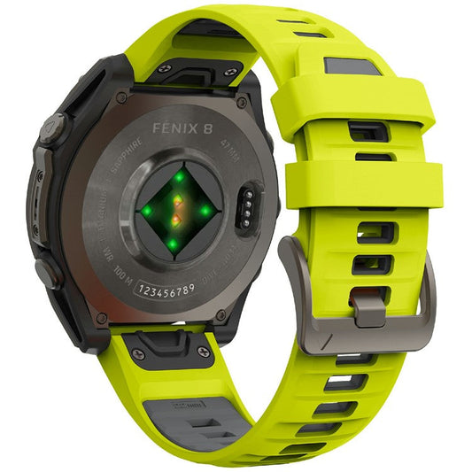 KALEBOL 26mm Dual Color Watch Strap for Garmin Fenix 7X Pro / 7X / 6X Pro / 6X Silicone Wrist Band - Lime+Grey