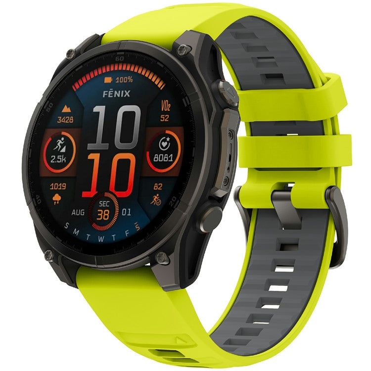 KALEBOL 26mm Dual Color Watch Strap for Garmin Fenix 7X Pro / 7X / 6X Pro / 6X Silicone Wrist Band - Lime+Grey