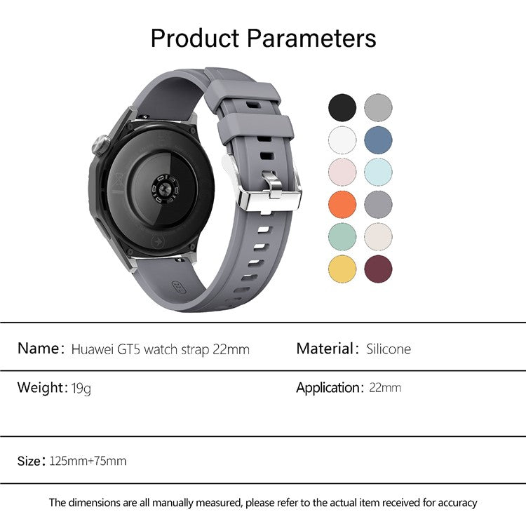 KALEBOL 22mm Silicone Watch Strap for Samsung Galaxy Watch3 45mm / Huawei Watch GT 5 46mm / GT 5 Pro 46mm Wrist Band - Light Grey