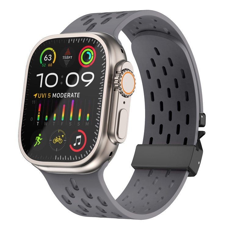 KALEBOL Watch Strap For Apple Watch Series 10 Ultra 9 8 7 SE 6 5 4 3 2 1 46mm 49mm 45mm 44mm 42mm Hollow Silicone Band with Black Buckle - Space Grey