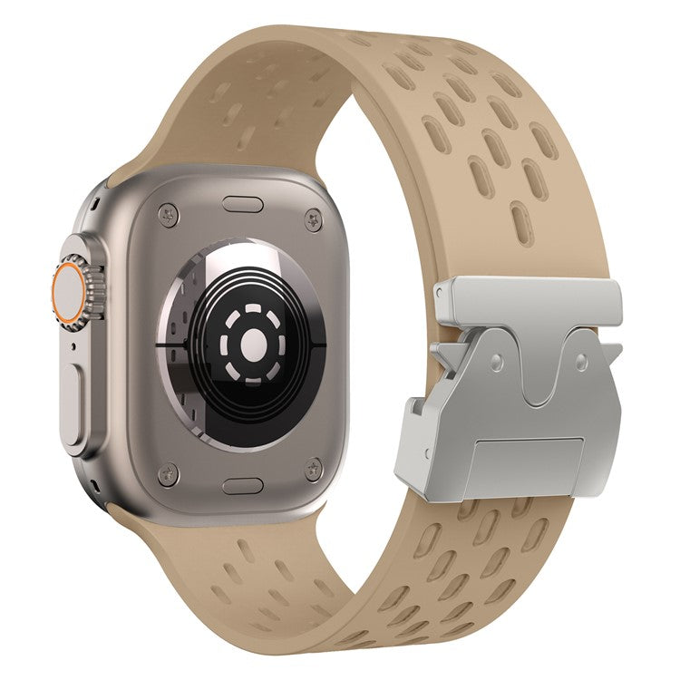 KALEBOL Silicone Band For Apple Watch Series 10 Ultra 9 8 7 SE 6 5 4 3 2 1 46mm 49mm 45mm 44mm 42mm Hollow Strap with Silver Buckle - Milk Tea