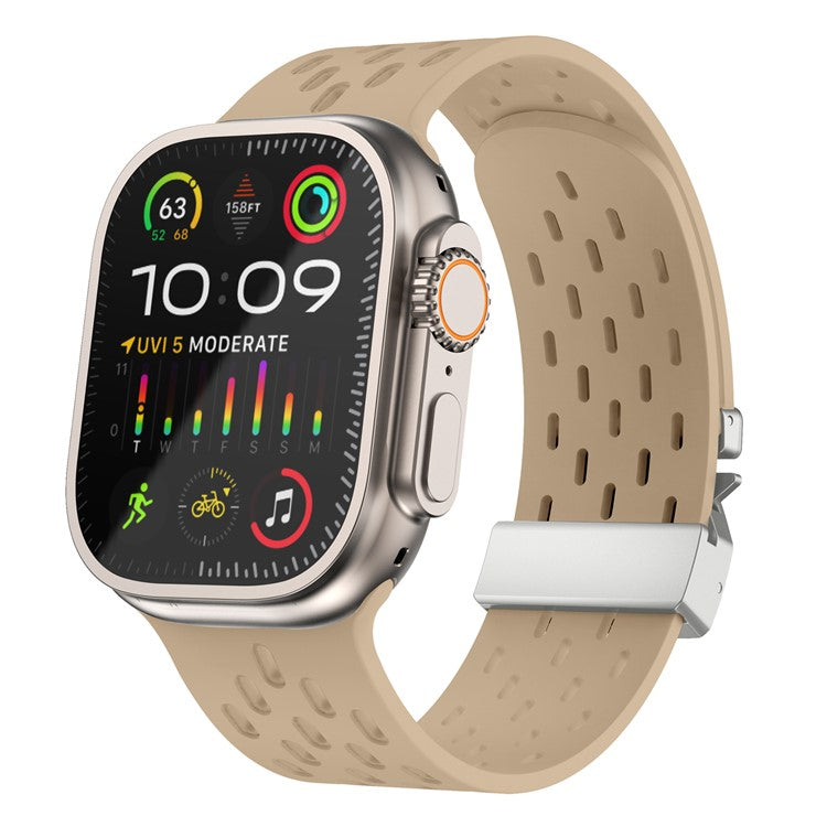 KALEBOL Silicone Band For Apple Watch Series 10 Ultra 9 8 7 SE 6 5 4 3 2 1 46mm 49mm 45mm 44mm 42mm Hollow Strap with Silver Buckle - Milk Tea