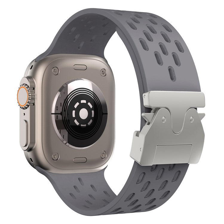 KALEBOL Silicone Band For Apple Watch Series 10 Ultra 9 8 7 SE 6 5 4 3 2 1 46mm 49mm 45mm 44mm 42mm Hollow Strap with Silver Buckle - Space Grey