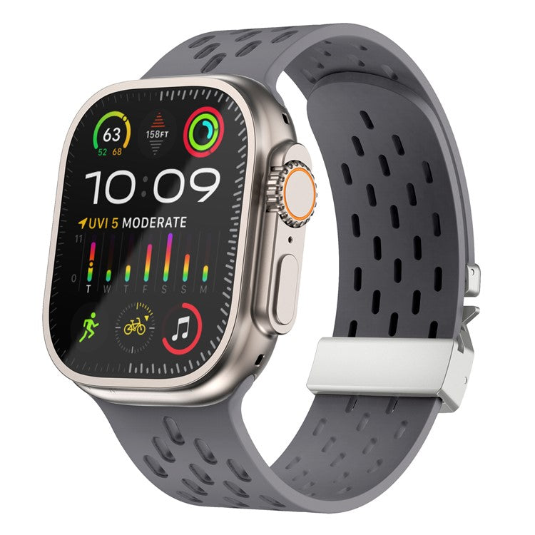 KALEBOL Silicone Band For Apple Watch Series 10 Ultra 9 8 7 SE 6 5 4 3 2 1 46mm 49mm 45mm 44mm 42mm Hollow Strap with Silver Buckle - Space Grey