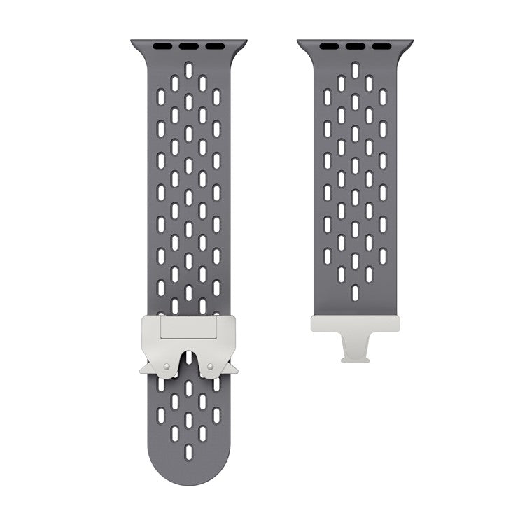 KALEBOL Silicone Band For Apple Watch Series 10 Ultra 9 8 7 SE 6 5 4 3 2 1 46mm 49mm 45mm 44mm 42mm Hollow Strap with Silver Buckle - Space Grey