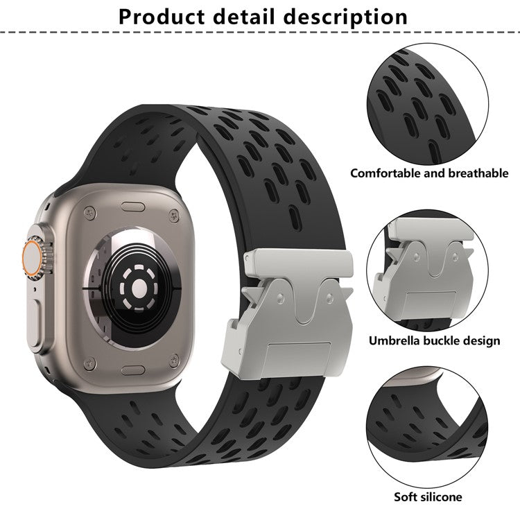 KALEBOL Silicone Band For Apple Watch Series 10 Ultra 9 8 7 SE 6 5 4 3 2 1 46mm 49mm 45mm 44mm 42mm Hollow Strap with Silver Buckle - Space Grey