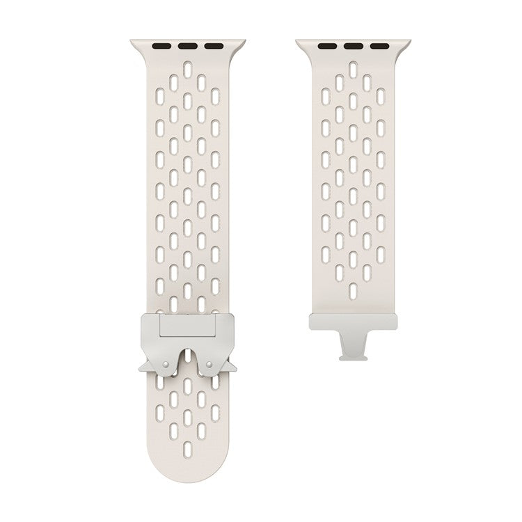KALEBOL Silicone Band For Apple Watch Series 10 Ultra 9 8 7 SE 6 5 4 3 2 1 46mm 49mm 45mm 44mm 42mm Hollow Strap with Silver Buckle - Starlight