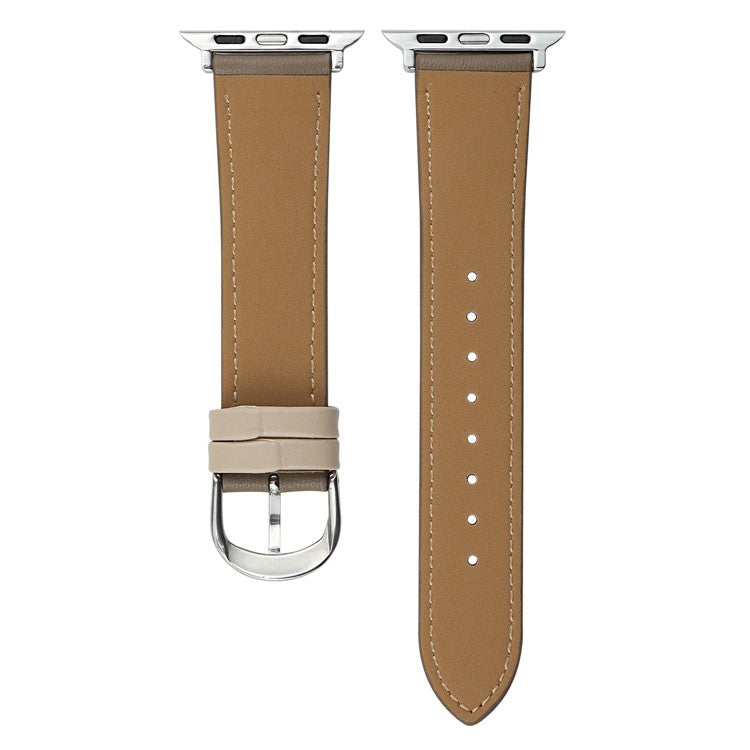Leather Strap for Apple Watch Series 10 9 8 7 SE 6 5 4 3 2 1 42mm 41mm 40mm 38mm Cat Embroidery Adjustable Band - Apricot