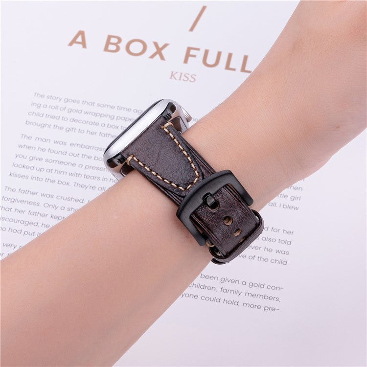 Watch Band for Apple Watch Series 10 Ultra 9 8 7 SE 6 5 4 3 2 1 46mm 49mm 45mm 44mm 42mm U-shaped Design Genuine Cow Leather Strap - Coffee