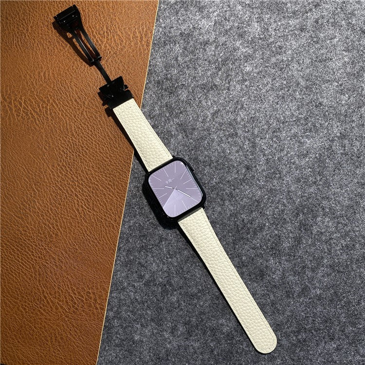 Genuine Cow Leather Strap for Apple Watch Series 10 Ultra 9 8 7 SE 6 5 4 3 2 1 46mm 49mm 45mm 44mm 42mm Magnetic Buckle Watch Band - Apricot