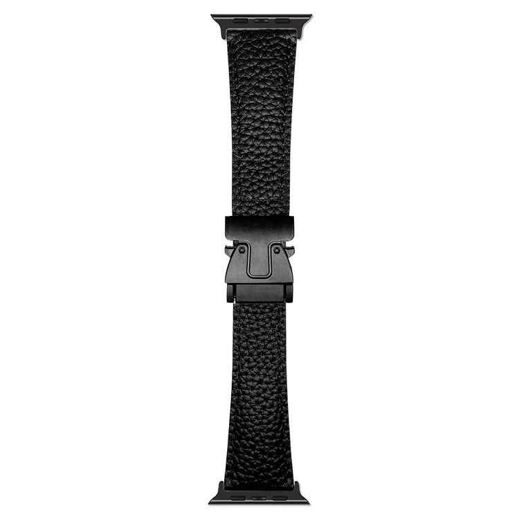 Genuine Cow Leather Strap for Apple Watch Series 10 Ultra 9 8 7 SE 6 5 4 3 2 1 46mm 49mm 45mm 44mm 42mm Magnetic Buckle Watch Band - Black
