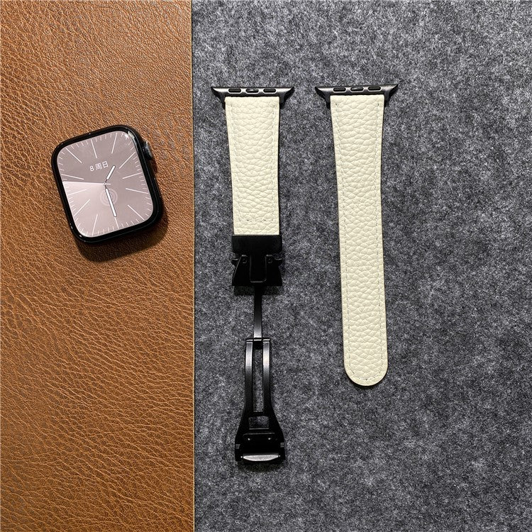 Genuine Cow Leather Strap for Apple Watch Series 10 Ultra 9 8 7 SE 6 5 4 3 2 1 46mm 49mm 45mm 44mm 42mm Magnetic Buckle Watch Band - Black