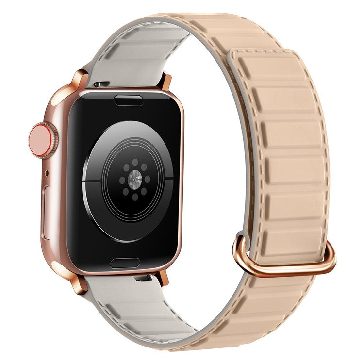 Silicone Strap for Apple Watch Series 10 9 8 7 SE 6 5 4 3 2 1 42mm 41mm 40mm 38mm Magnetic Reverse Buckle Watch Band - Milk Tea+ Rock Grey