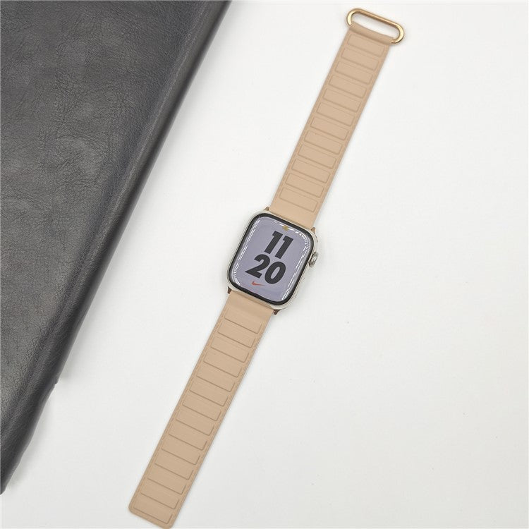 Silicone Strap for Apple Watch Series 10 9 8 7 SE 6 5 4 3 2 1 42mm 41mm 40mm 38mm Magnetic Reverse Buckle Watch Band - Milk Tea+ Rock Grey